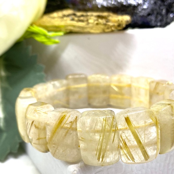 Hair of Venus Semi Precious Golden Rutile Quartz Gemstone Crystal Bracelet - Picture 14 of 16